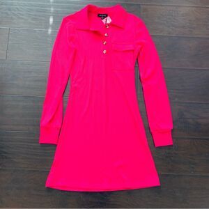 NWT Area Stars Women's Pink Juliette Stretchy Ribbed Knit Polo Dress $150 | XS